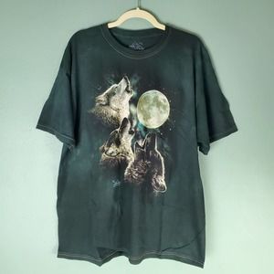 The Mountain Black Tie Dyed Wolf Pack Howling Moon Graphic Tee Shirt Size XL